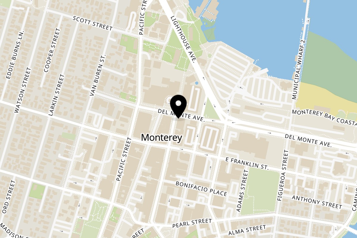 Map showing the location of Nami Restaurant on 301 Alvarado St in Monterey